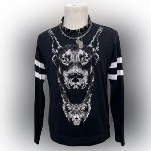 Doberman Vintage Long Sleeve Black Men’s Shirt with White Striped Sleeves